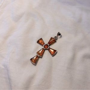 (SOLD) 925 Sterling Silver Amber Cross Charm